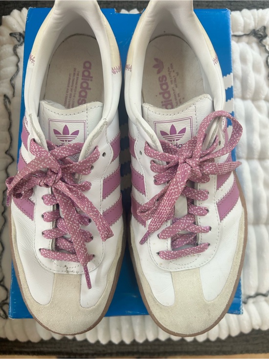 adidas Shoes - Adidas Samba White Sneakers with Pink Stripes and Laces